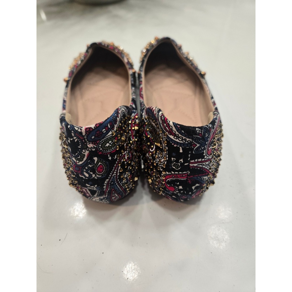 Paisley Beaded Pointed Toe Ballet Flats Red Bottom Sunburst Studded Shoes 7.5 - Picture 3 of 4